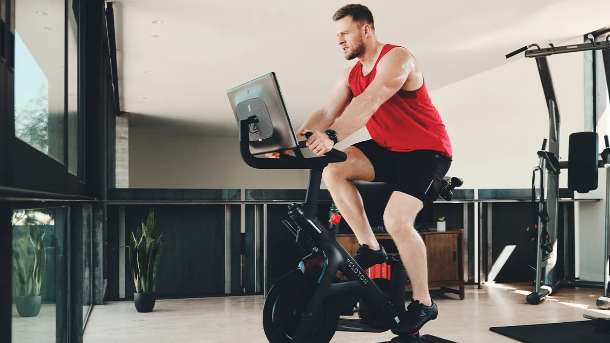 JJ Watt on a Peloton bike