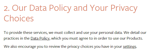 Facebook terms example