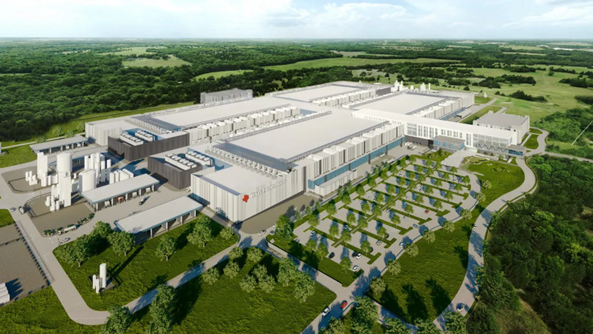 A render of the finished product in Sherman, a new semiconductor fabricator plant that Texas Instruments plans to open.