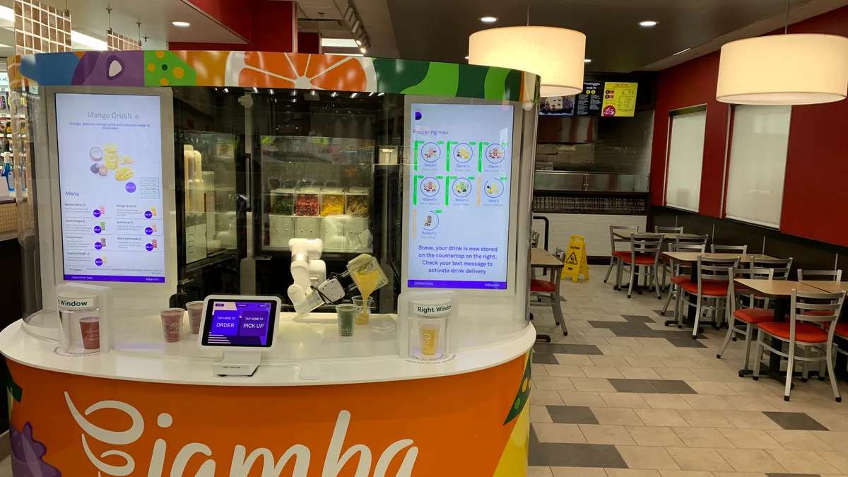 A photo of an automated smoothie kiosk in a Love's Travel Stops location in Corning, California.