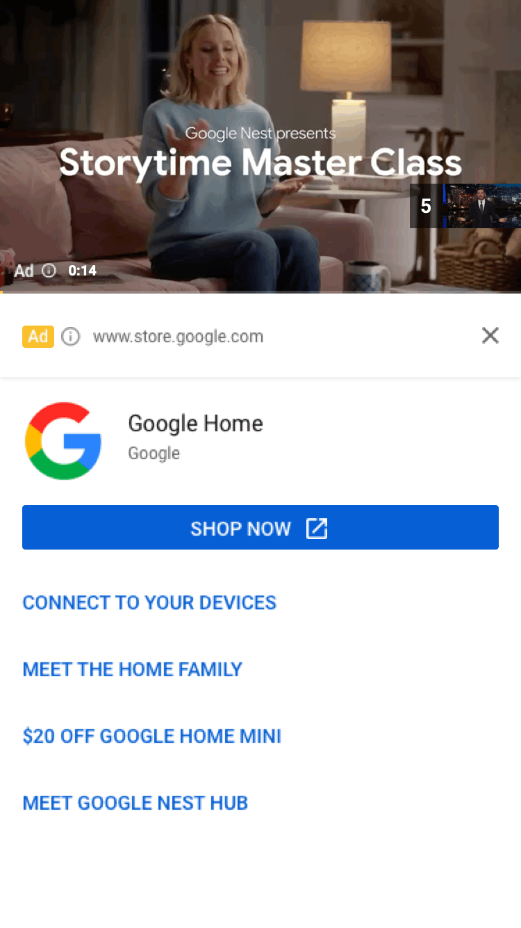 YouTube sitelink extensions