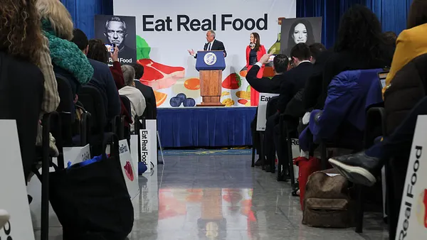 U.S. Secretary of Health and Human Services Robert F. Kennedy Jr. speaks as Agriculture Secretary Brooke Rollins stands nearby