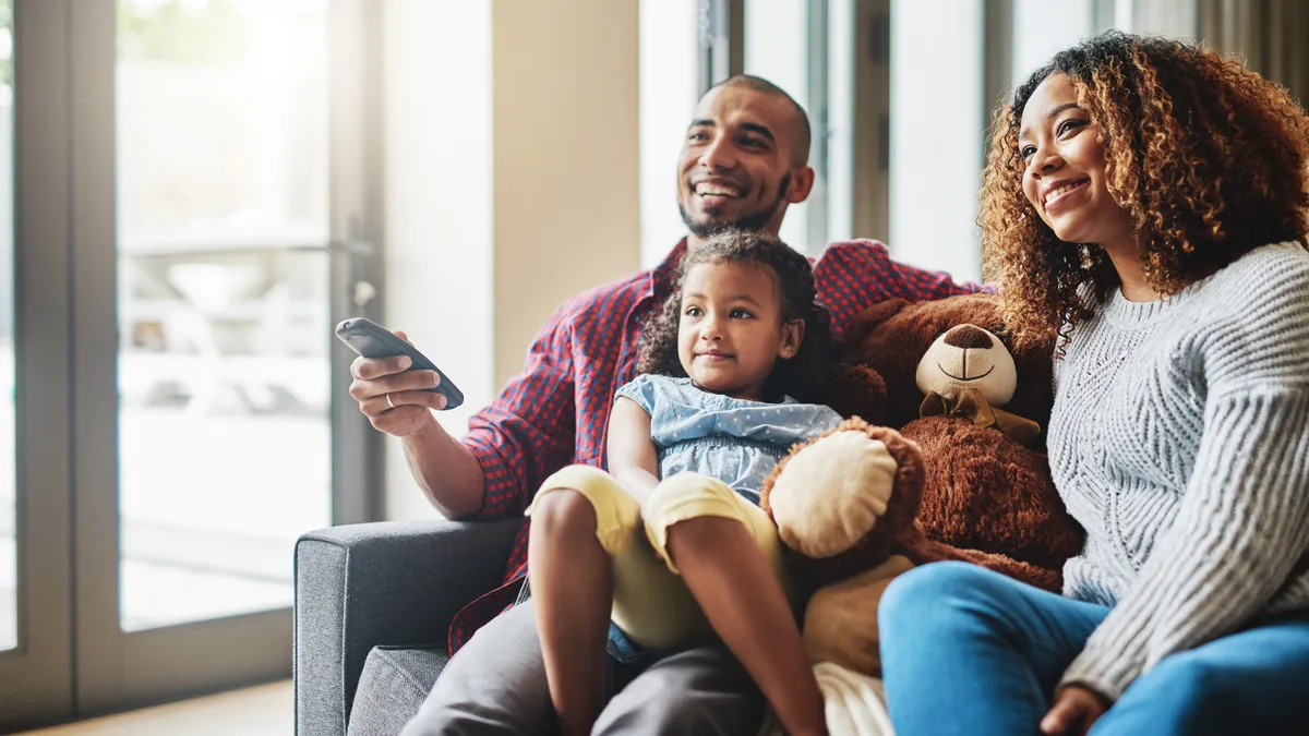 a family watches TV