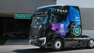 A Hyroad Energy hydrogen fuel cell truck at a Toyota site in California.