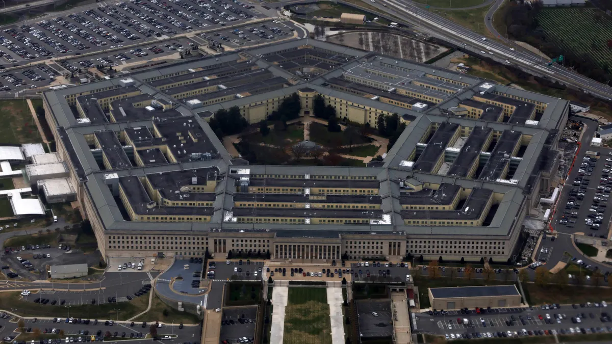 The Pentagon, the headquarters of the U.S. Department of Defense in Arlington, Va., is seen from the sky.