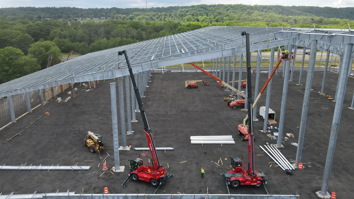 Construction site lifting steel girders