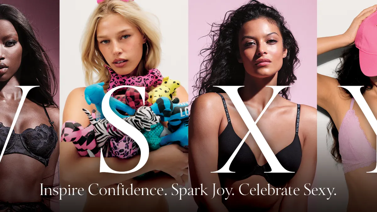 Four models wearing lingerie with the title words reading VSXY