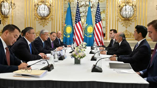 Kazakhstan President Kassym-Jomart Tokayev and U.S. Commerce Secretary Howard Lutnick discuss a range of issues related to bilateral trade and economic cooperation at the U.N. General Assembly in New York City.