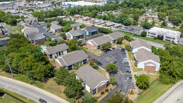 Aerial view of an apartment complex