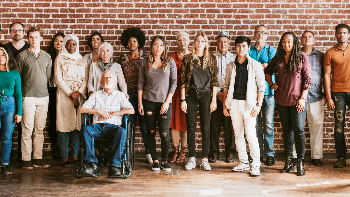 Diverse group of people standing together.