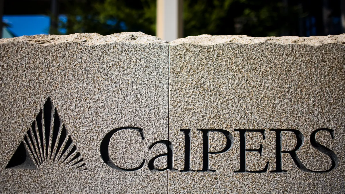 CalPERS logo outside its building in Sacramento.