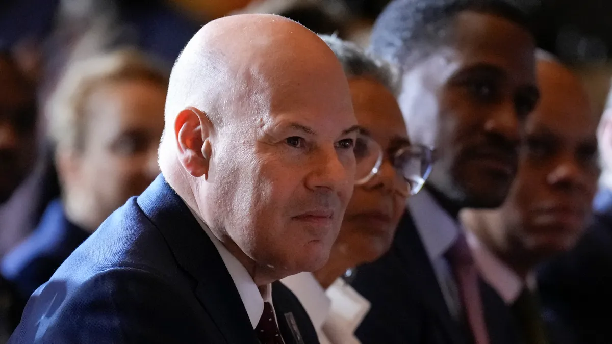 U.S. Postmaster General Louis DeJoy attends a stamp unveiling ceremony at the U.S. Capitol on June 21, 2023 in Washington, D.C.