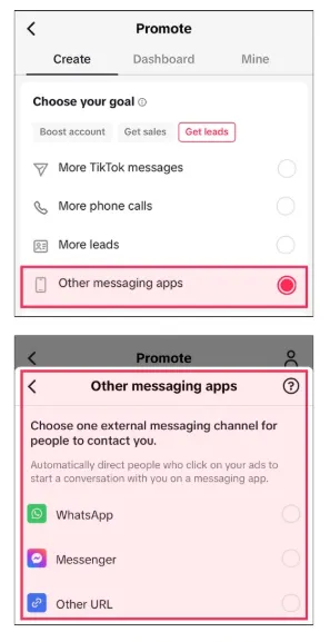 Tiktok هدف تطبيق المراسلة الأخرى