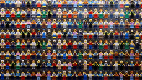 Lego Minifigures seen on display.