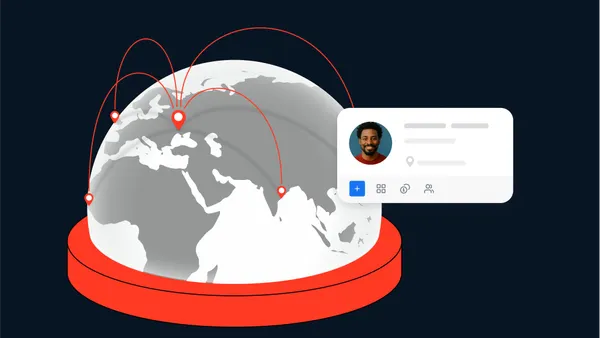 An illustration of a globe being connected by a profile UI.