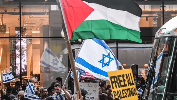 Pro-Israel activists counter demonstrate a Pro-Palestinian rally on October 13, 2023 in New York City.