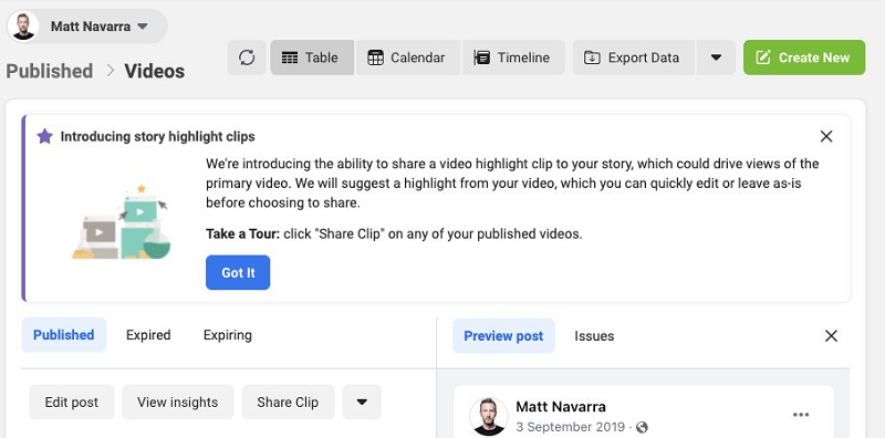 Facebook Creator Studio Stories preview