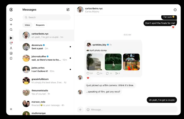 Threads DMs on desktop