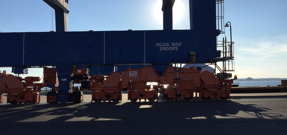 Hilda Mae Snoops, the crane, at the Port of Baltimore