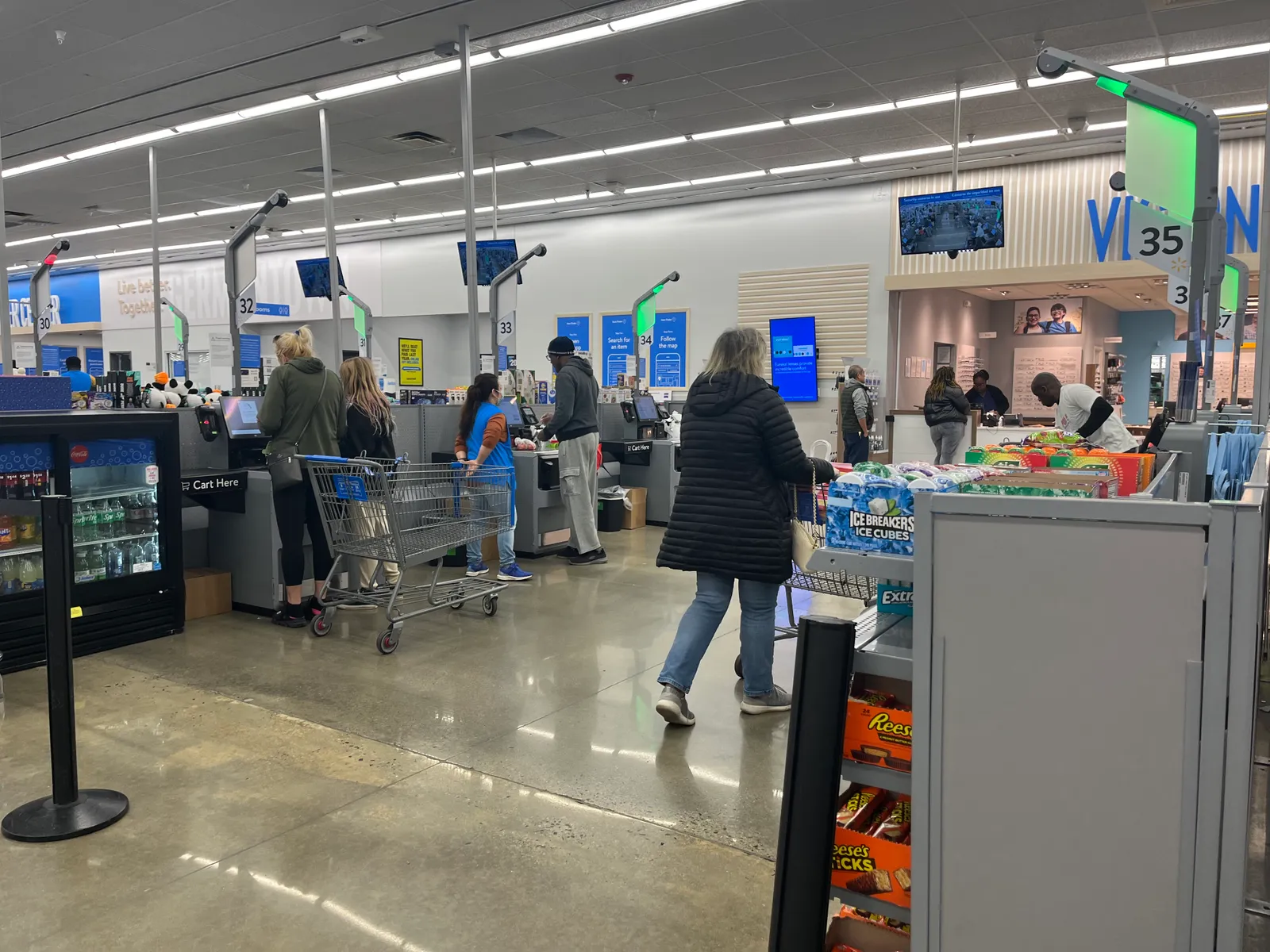 Self-checkouts at a store.