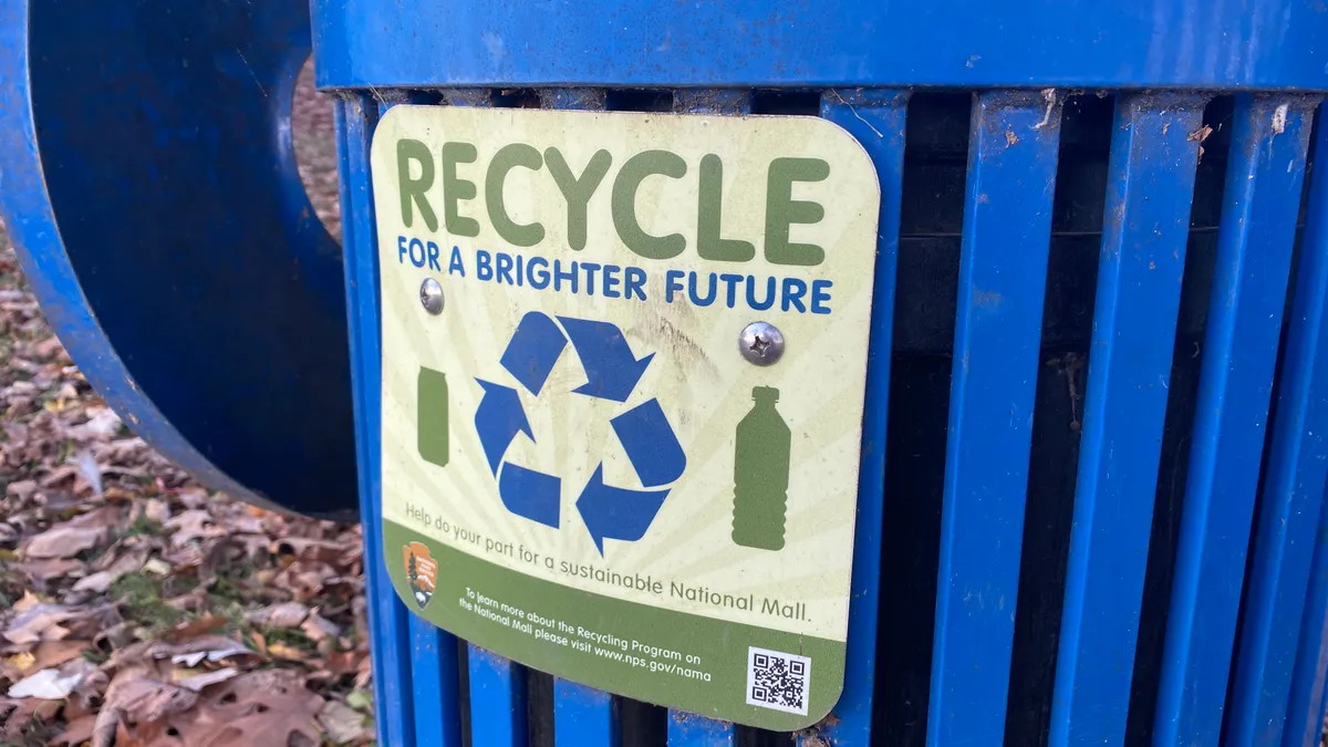 A recycling bin on the National Mall in Washington, DC.