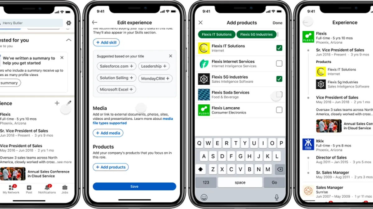 LinkedIn product listings on profiles