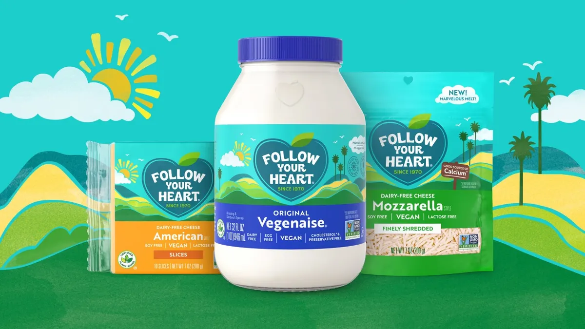A sample of Follow Your Heart's plant-based products