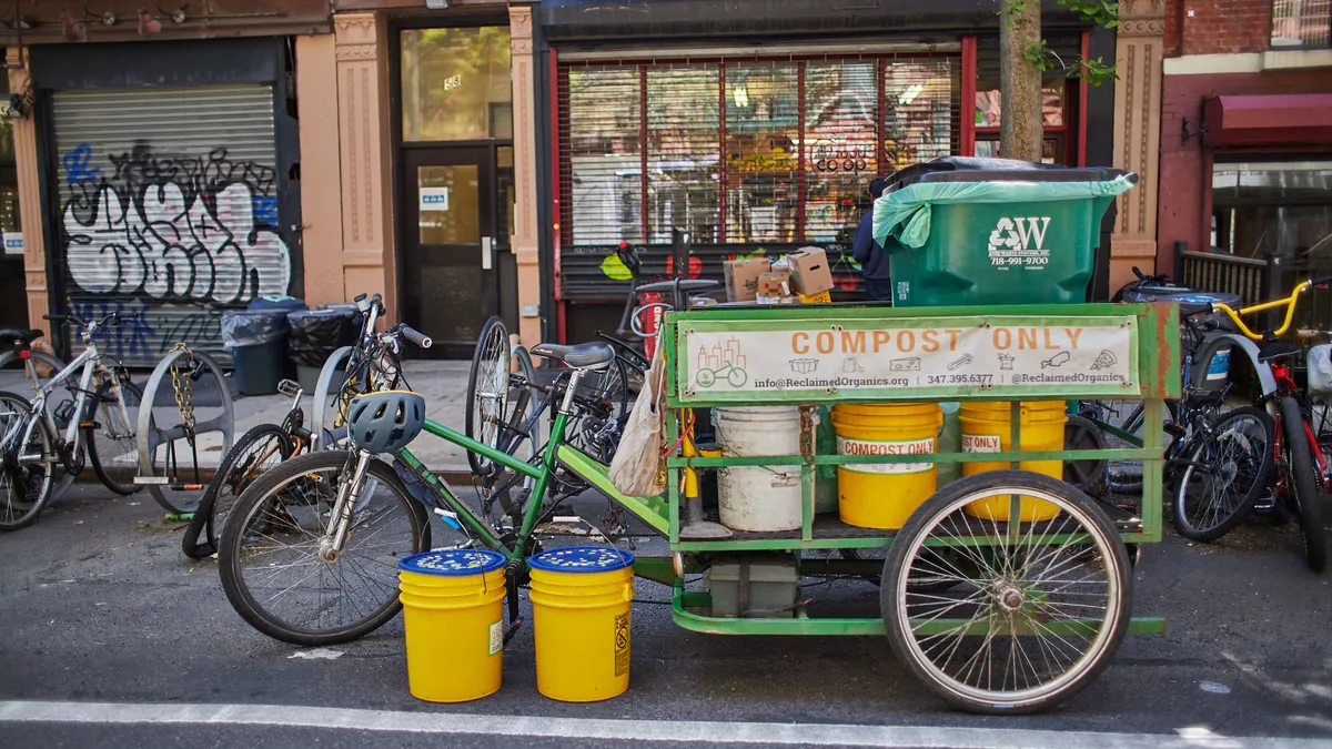 Cargo trike for hauling food scraps on a New York City street