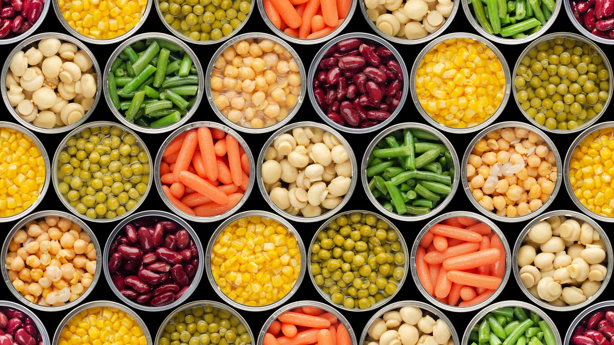 Different containers of canned food