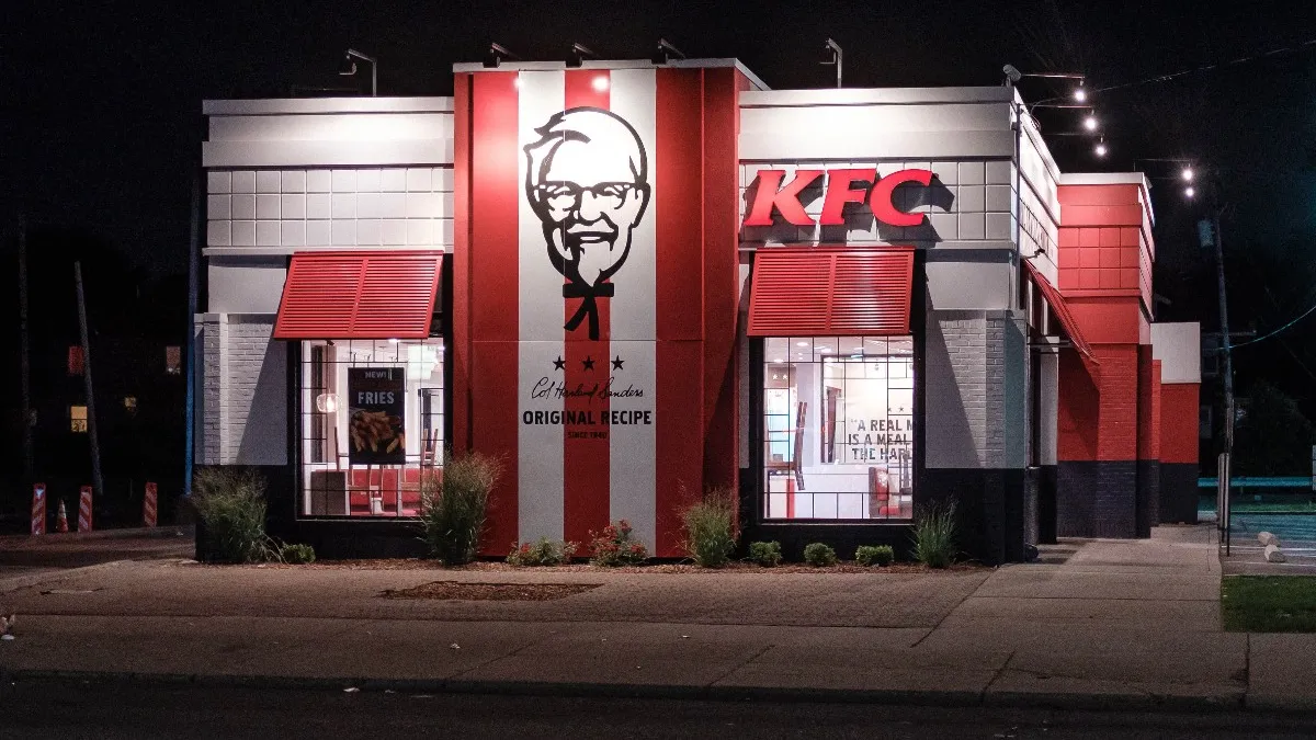 KFC with newer design (red and white stripes on the exterior)