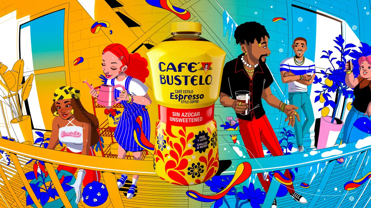 Illustrated scene in Cafe Bustelo ad