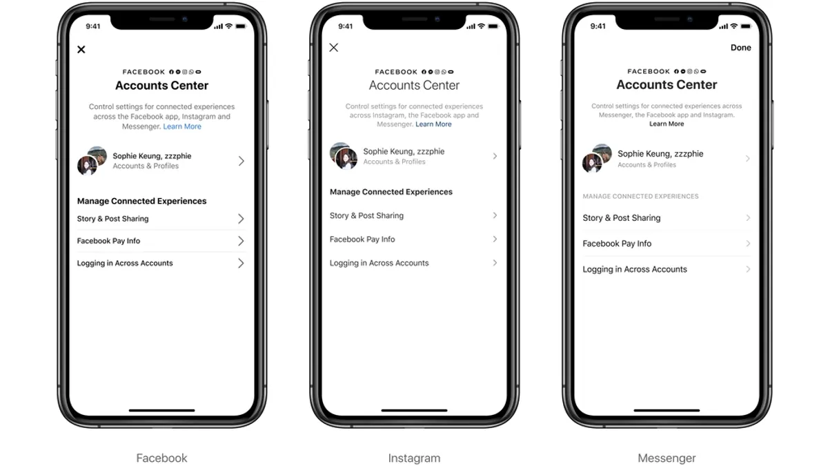 Facebook accounts center
