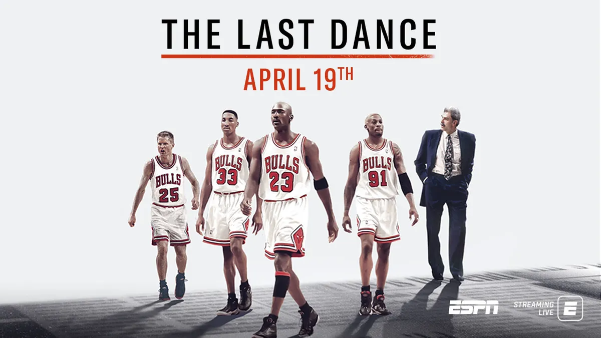 Promotional still from ESPN's "The Last Dance" shared with Marketing Dive on April 16, 2020