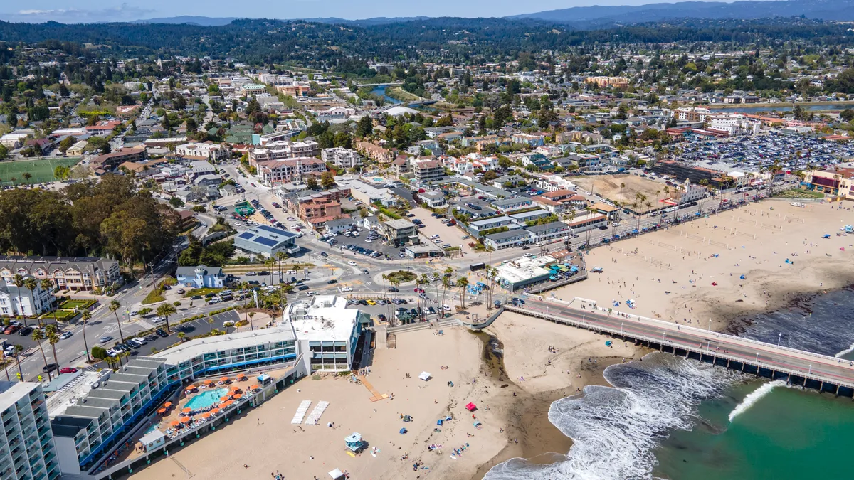 Aerial shot of urban coastline