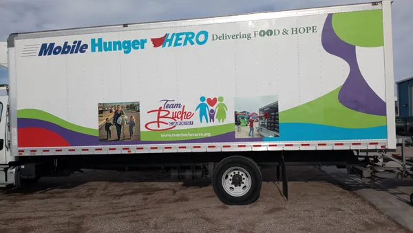 A truck serving as a mobile food pantry.