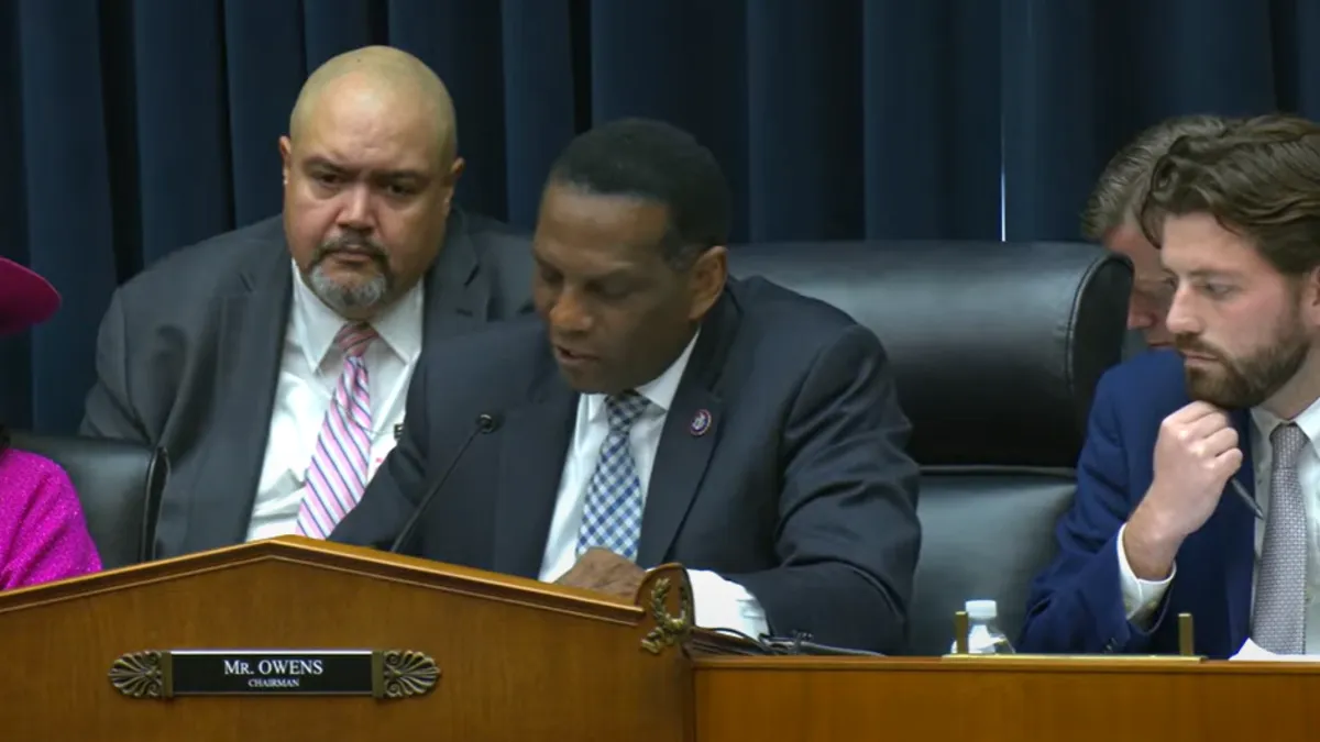 Rep. Burgess Owens speaks during a subcommittee meeting.