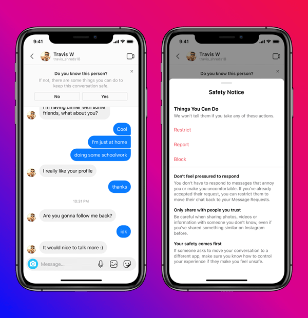 Instagram message safety prompt