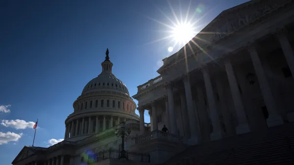 The sun sets behind the US Capitol