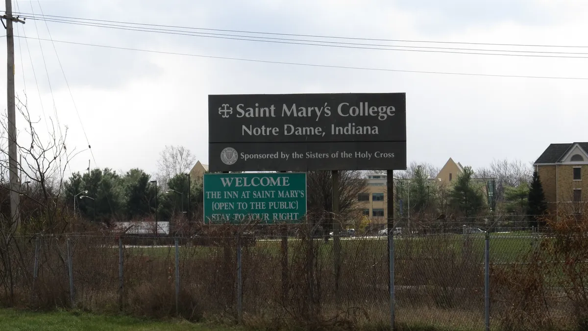 A sign that advertises for Saint Mary's College