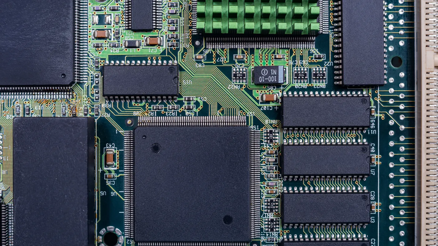 Close up of a circuit board, essential for advancements in AI.