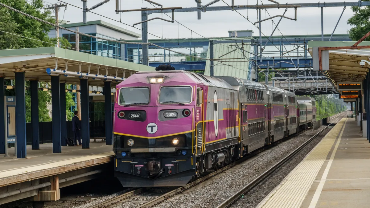 A train at a station.