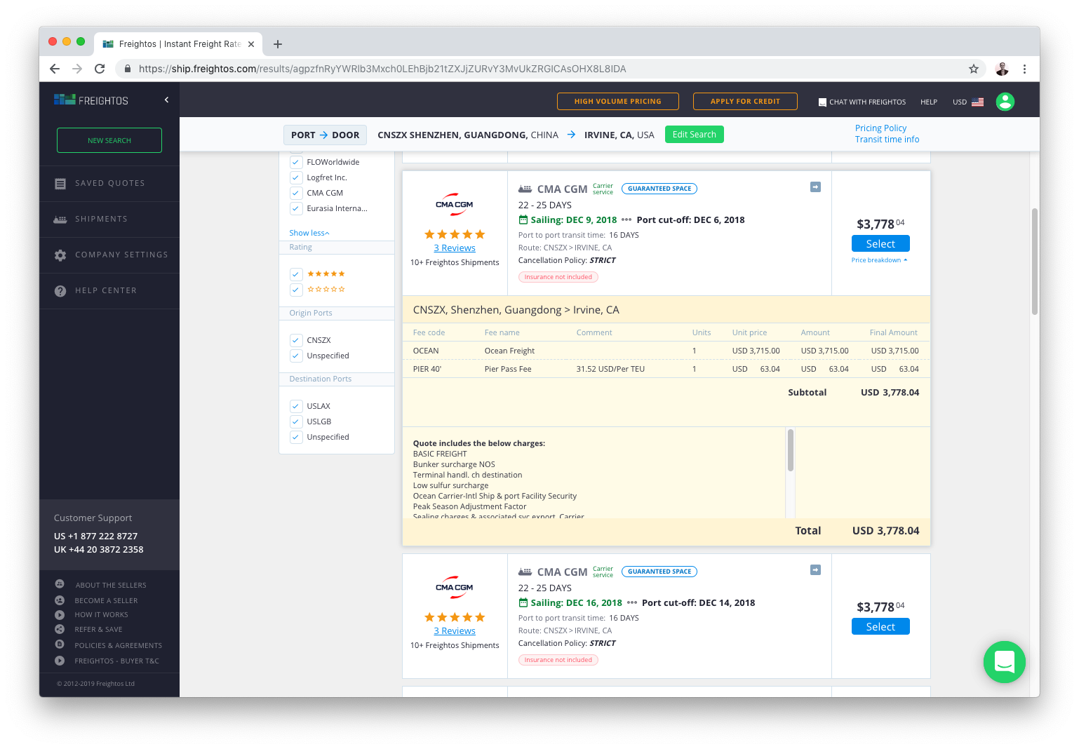 Frieghtos CMA CGM booking