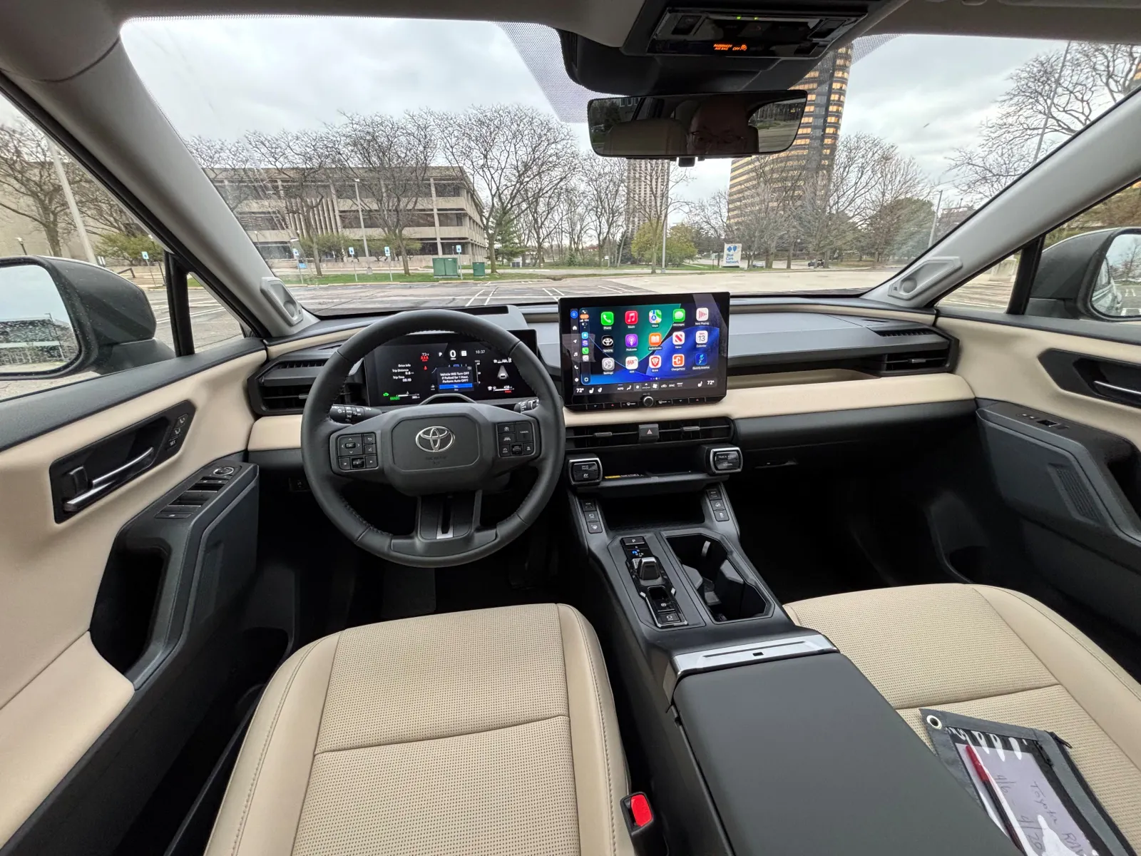A 12.9-inch center display dominates the interior of the 2026 Toyota RAV4 Limited, but the vehicle still offers plenty of knobs and switches for adjusting what’s needed on the fly.
