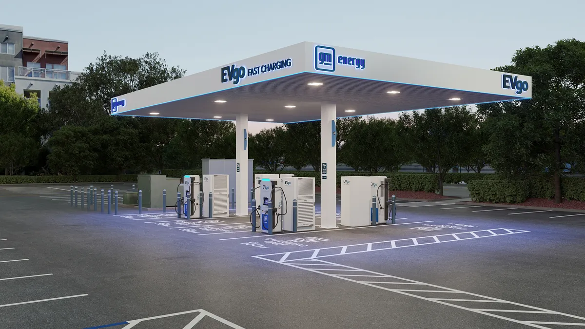 A rendering of a flagship charging station co-branded by EVgo and GM Energy.