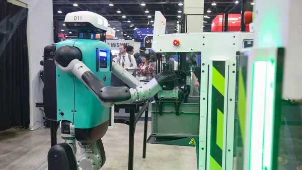 A robot demonstration on the trade show floor at Automate 2025.