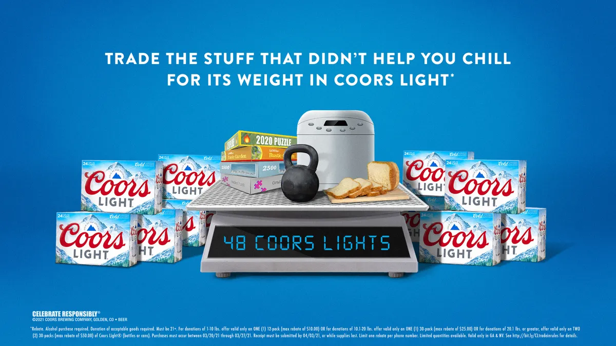 Coors Light swap for quarantine clutter retrieved by Marketing Dive on March 17, 2021