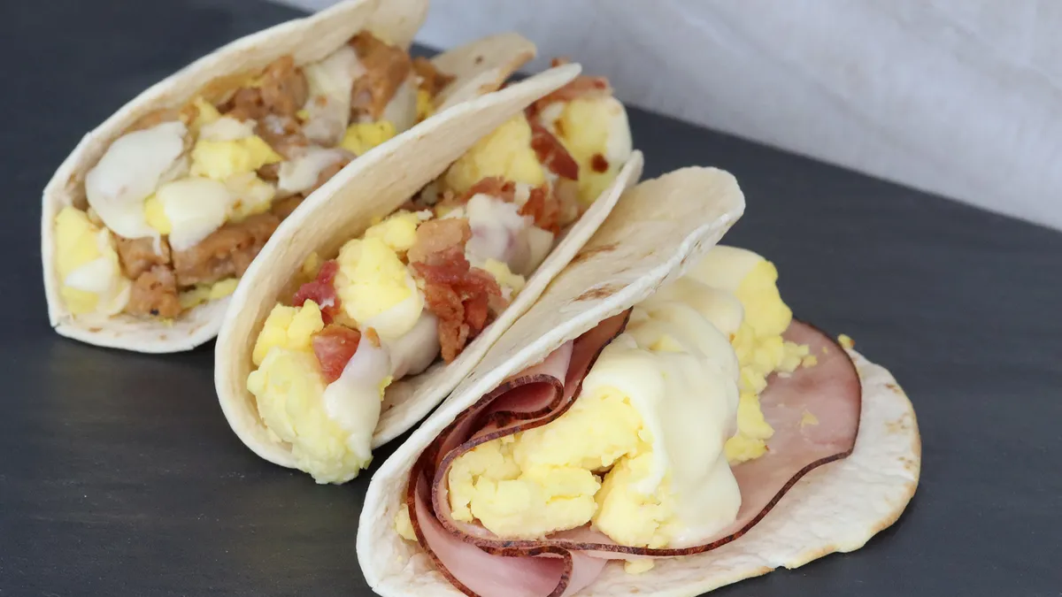 A photo of breakfast tacos from Dandy.