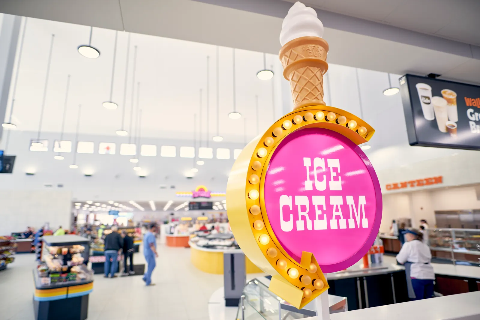 A photo of an ice cream sign inside Wally's.