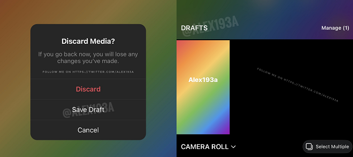 Instagram Stories drafts