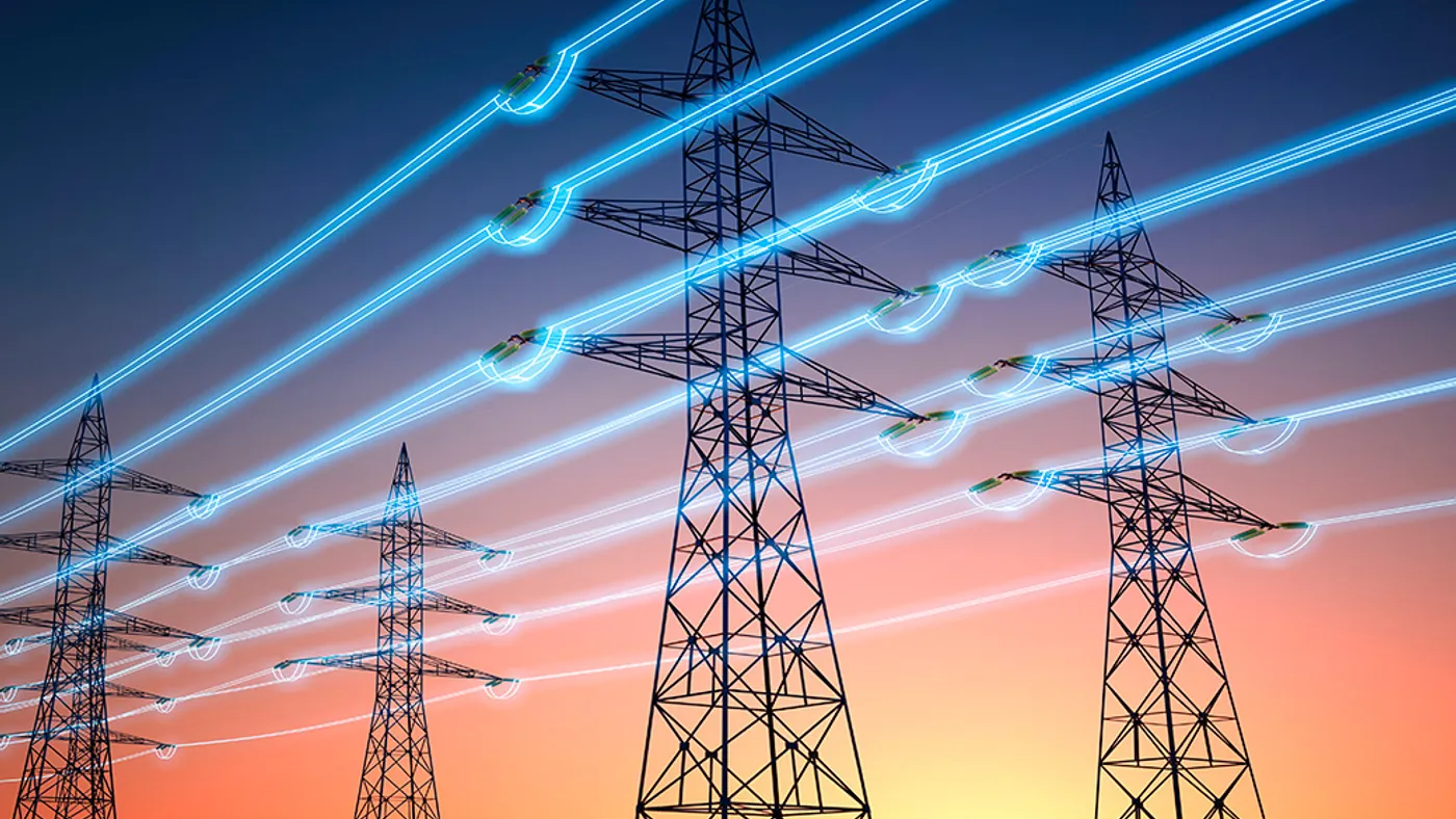 Grid towers with sunset background